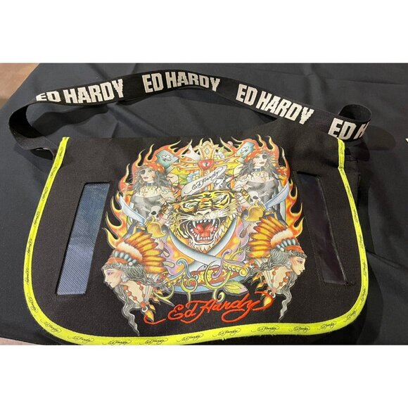 Ed Hardy by Christian Audigier Messenger Laptop Bag Pirate Ladies Tiger Canvas - Picture 6 of 16
